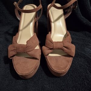 Brown Suede Bow Platform Sandals